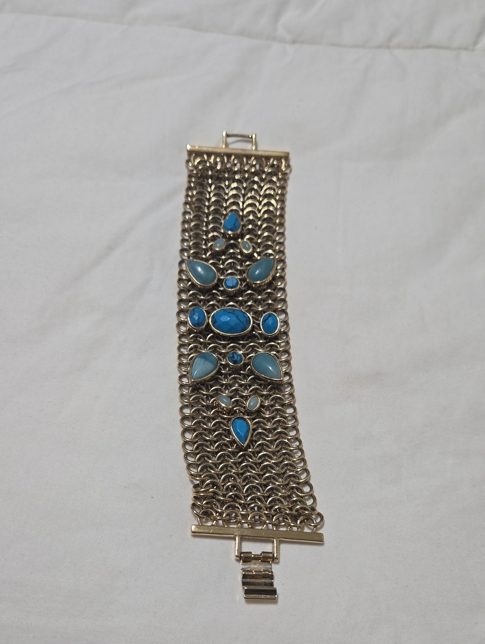 Gold And Turquoise Color Old Bracelet  Unsigned  Bracelet Estate Sale Find